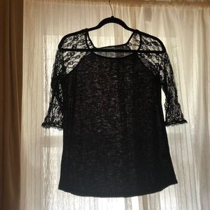 Black lace baseball tee